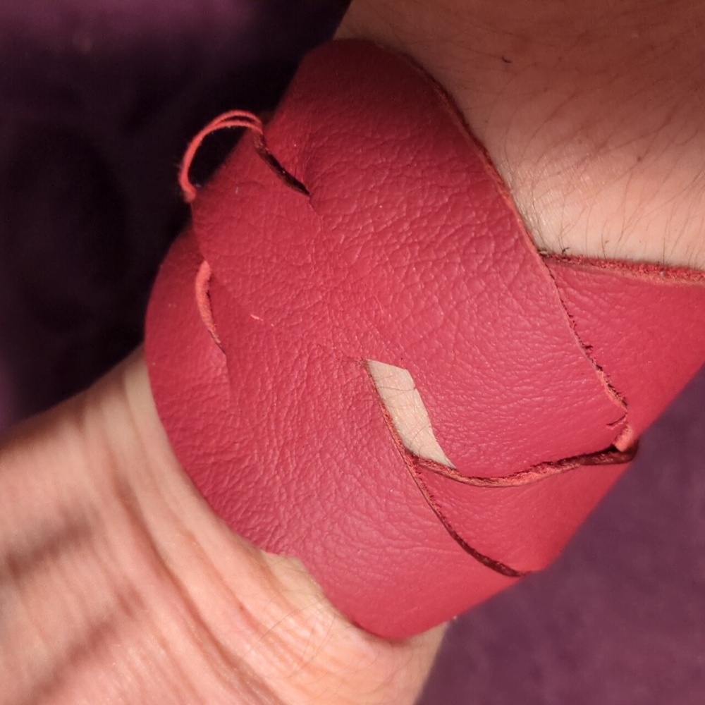 Handmade Genuine Leather Love Knot Bracelet #010 Red Silver